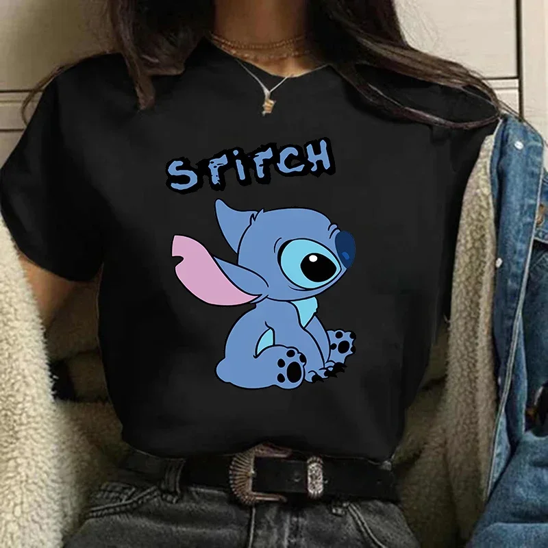 Gothic Stitch การ์ตูนตลก T เสื้อผู้หญิง Lilo Stitch เสื้อยืดกราฟิก Y2K เสื้อ TShirt Hip Hop Tees เสื้อผ้าหญิง Goth