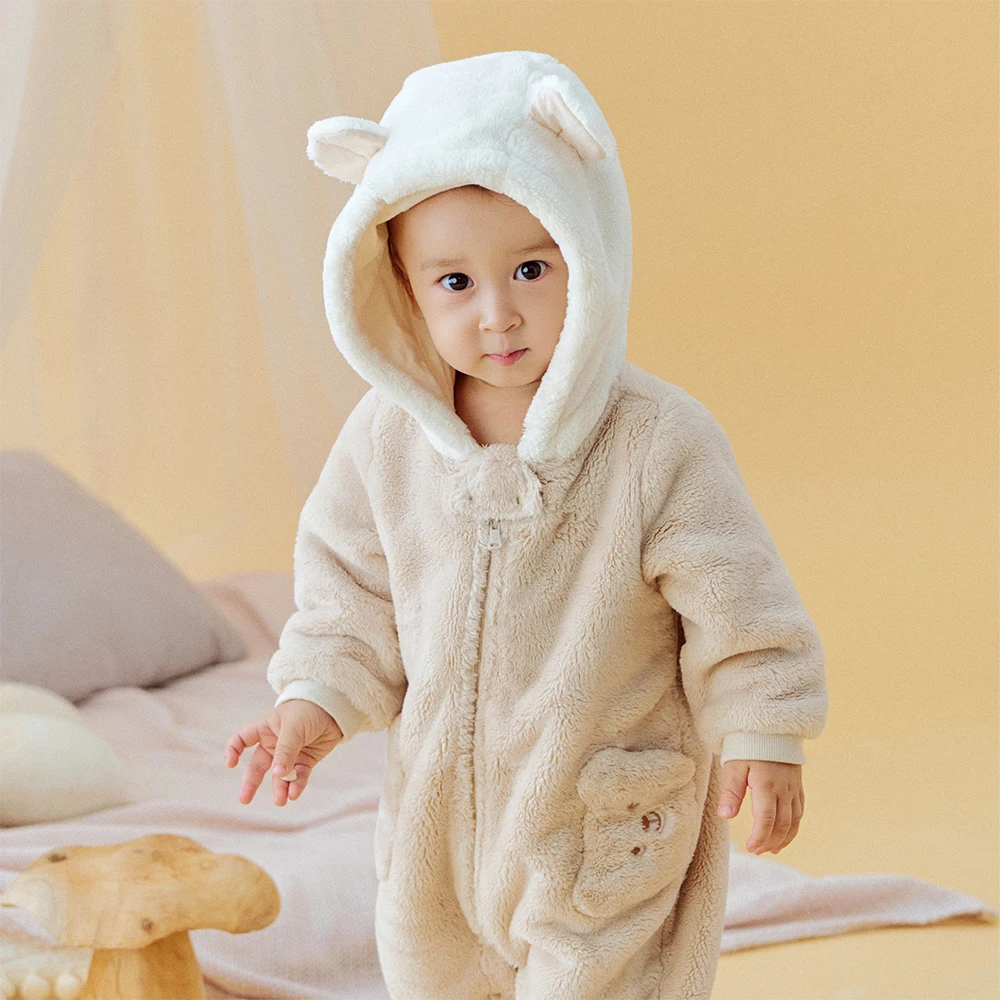 Dave Bella Children Jumpsuit Winter Autumn Boys Girls Cute Warm Romper Hooded Velvet Creeper Outerwear Newborn Clothes DB4254108