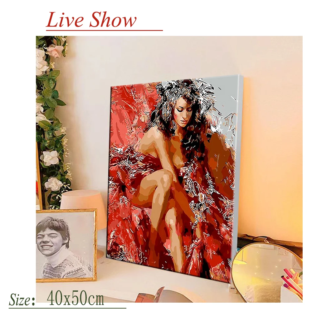 PhotoCustom Painting By Numbers Woman Set Acrylic Paint For Adults Sea Figure DIY Frame Drawing Coloring By Numbers Decoration