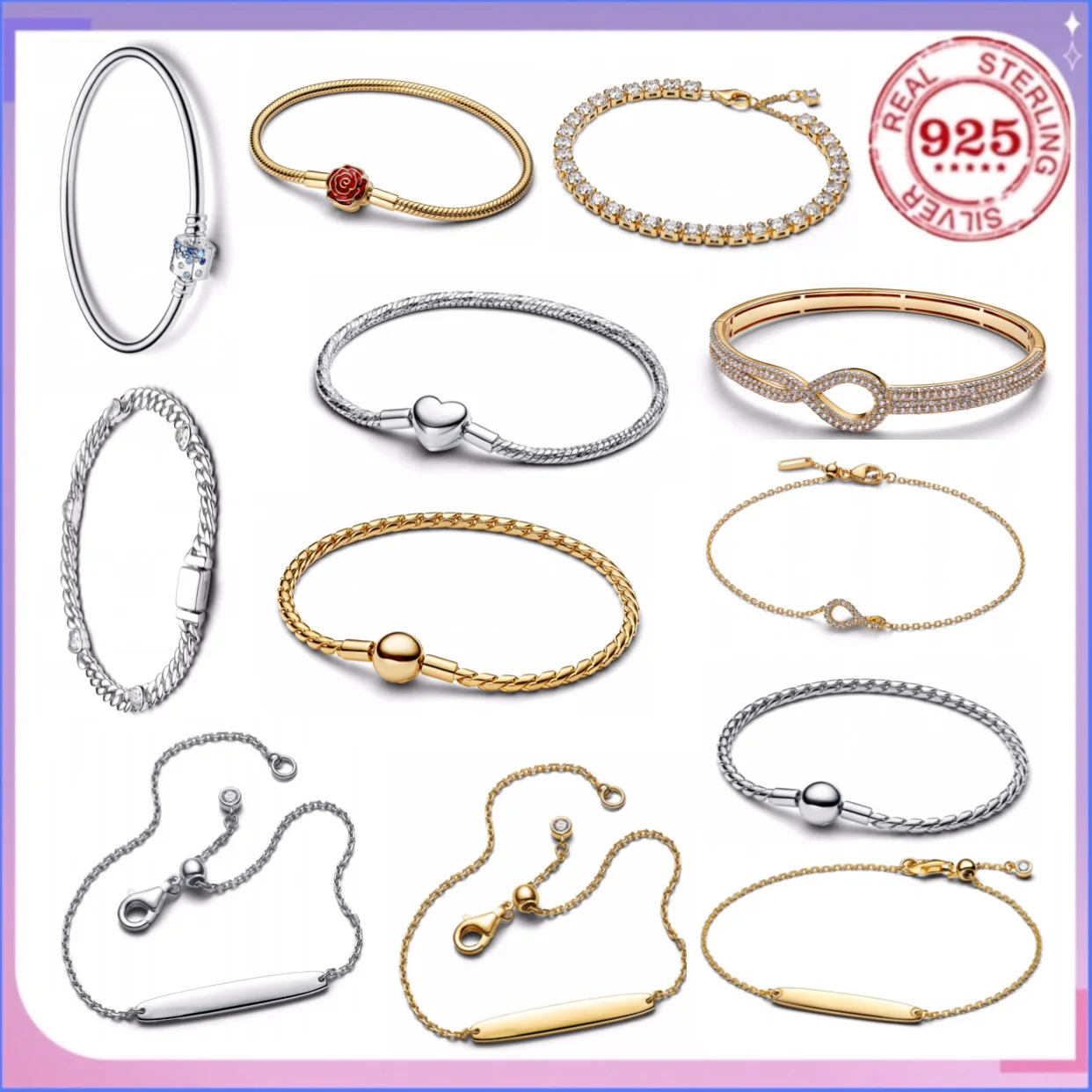 NEW 2025 925% Sterling Silver Fashion Love Rose Zircon Bracelet for Women DIY High Jewelry Wedding Accessories Party Gifts