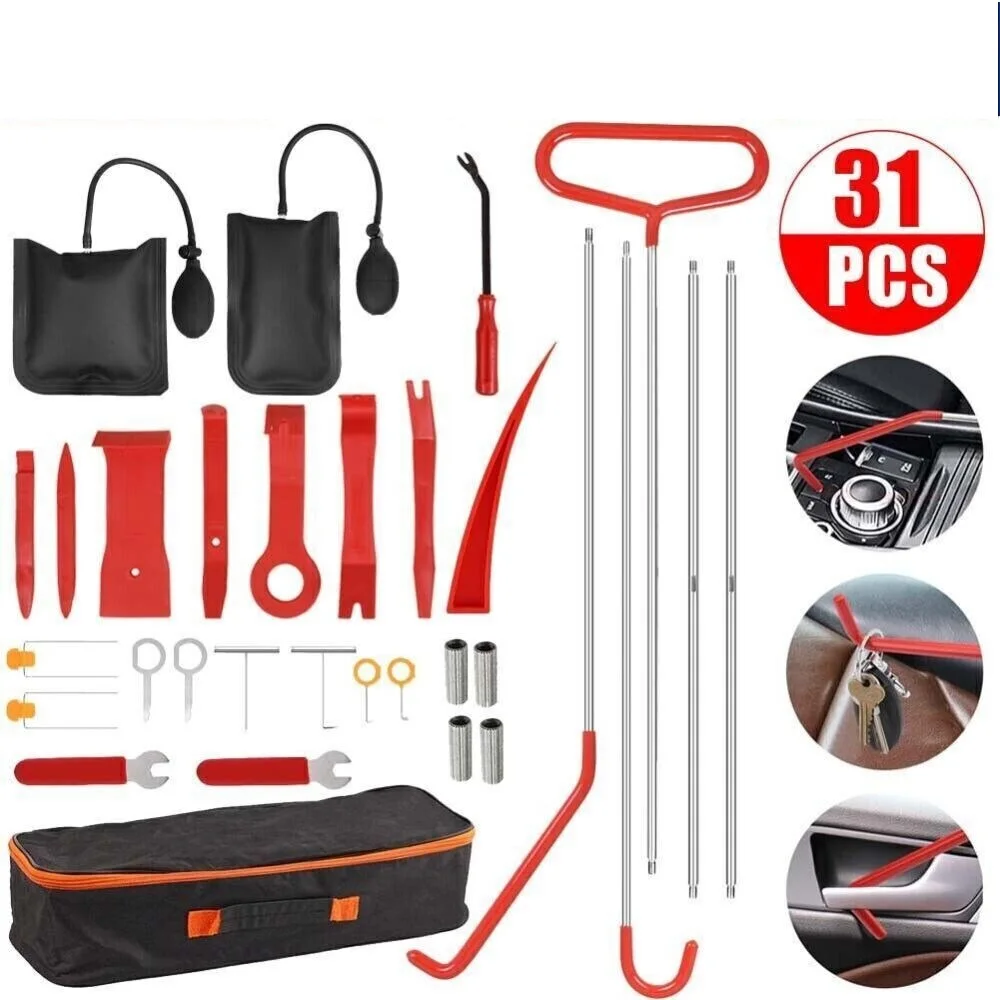 31pcs Car Door Opening Unlock Roadside Emergency Tool Kit Air Wedge Pump Bag