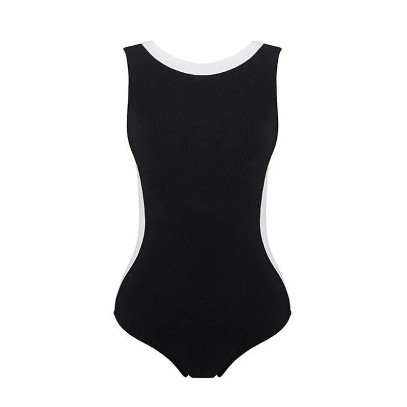 トレンディな韓国カラーブロック水着、女性のセクシーなオープンバックワンピース、スリムフィットおなかコントロール温泉水着