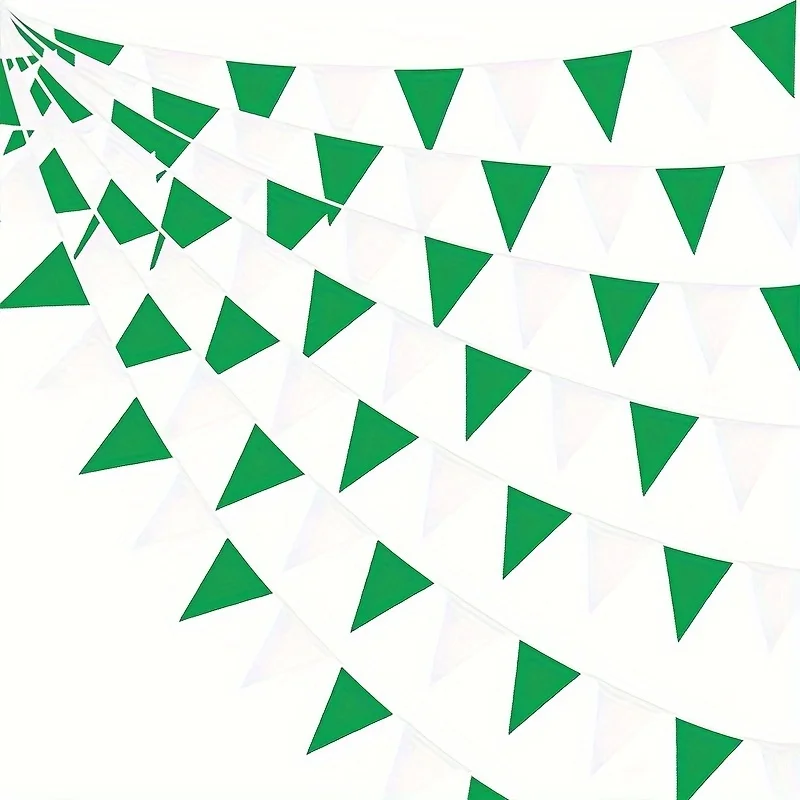 32FT Green & White Triangle Banner - Perfect for Birthdays, Weddings, St. Patrick's Day & Outdoor Events - Versatile Party Decor