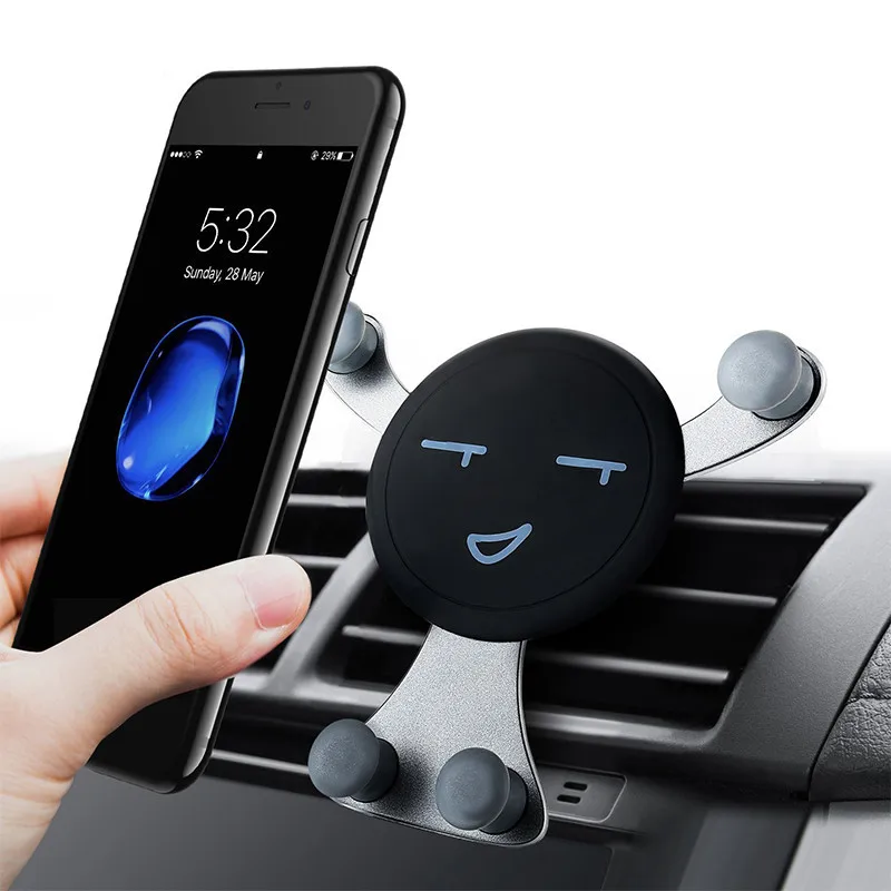 Schwerkraft-Autotelefonhalter, Lüftungsschlitz-Clip, Lächeln, Gesichtsmontage, mobiler Handy-Ständer, GPS-Ständer, Unterstützung für iPhone 17 Pro Max, Xiaomi, Samsung