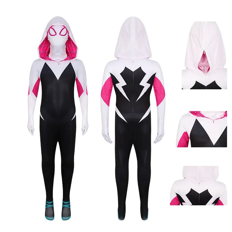 RT01 Gwen Stacy Costumi Cosplay Body per bambini adulti Halloween Zentai 3D Spider Gwen con tuta maschera * JK2