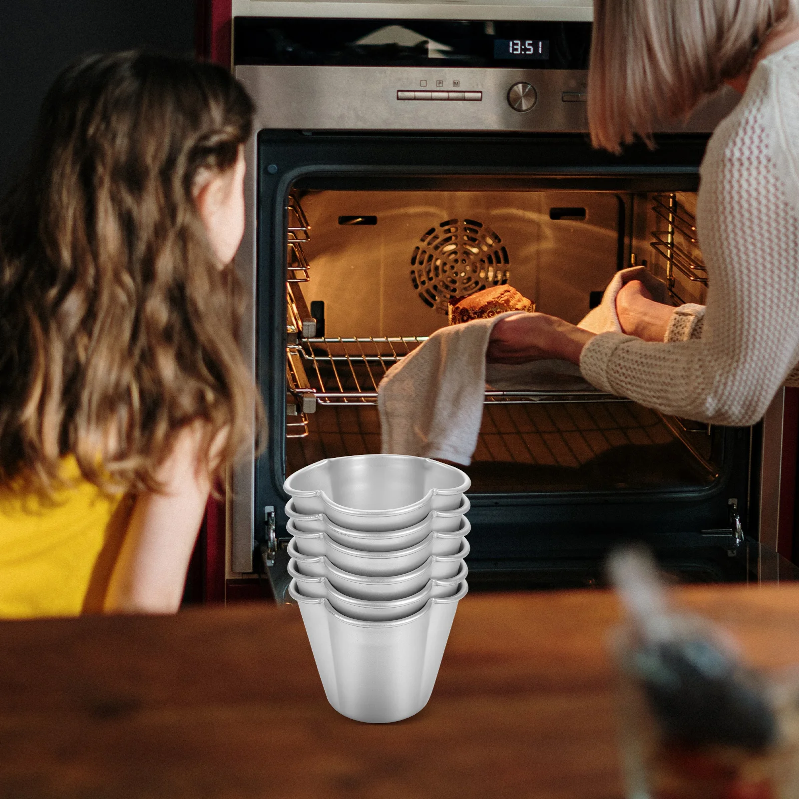 

6Pcs Cake Molds Premium Aluminum Alloy Baking Pan for Tart Jelly Making Multi-Use Pudding Mold Heat Resistant Bakeware