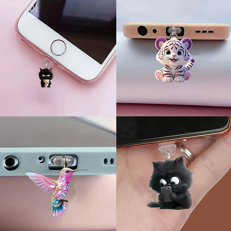 Mobile Phone Dust Plug Pendant, Cute Cat Dog Shamrock Design for iPhone Type-C Charging Port view 5
