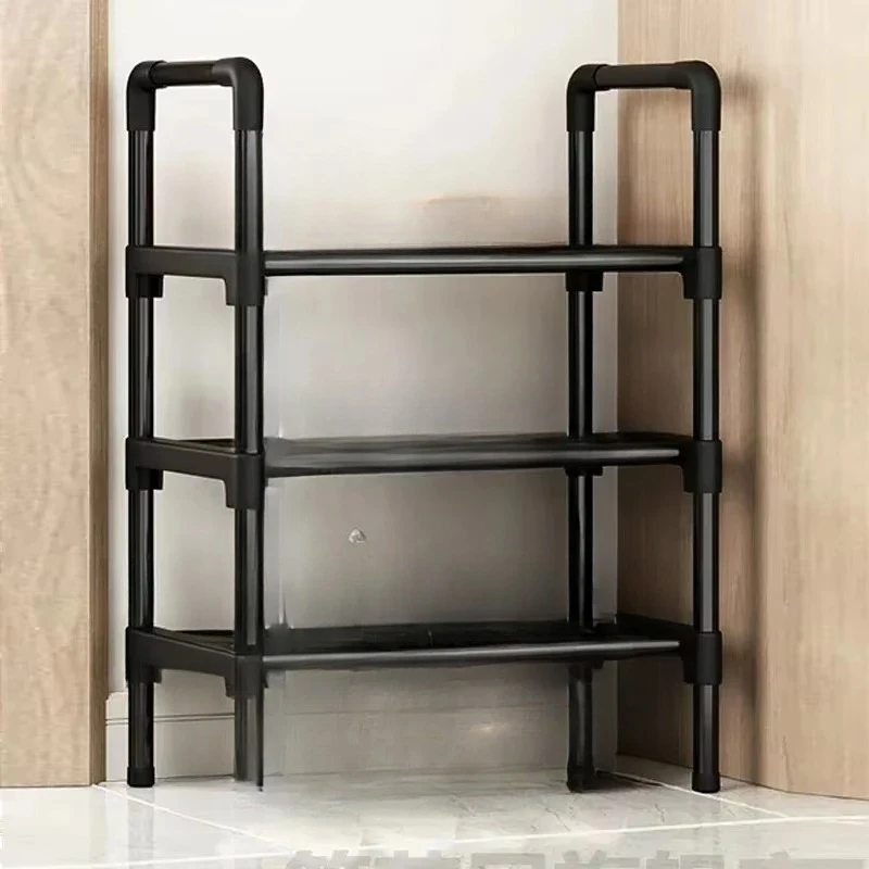 Compact Black Shoe Rack with Multiple Levels, Space-Efficient Storage Solution for Dorms and Entryways