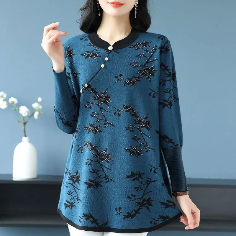 

Floral Print Sweater Woman Autumn Winter Pullover Femme Womens Clothing Long Sleeve Top Casual Chinese Style Knitwear Sweaters