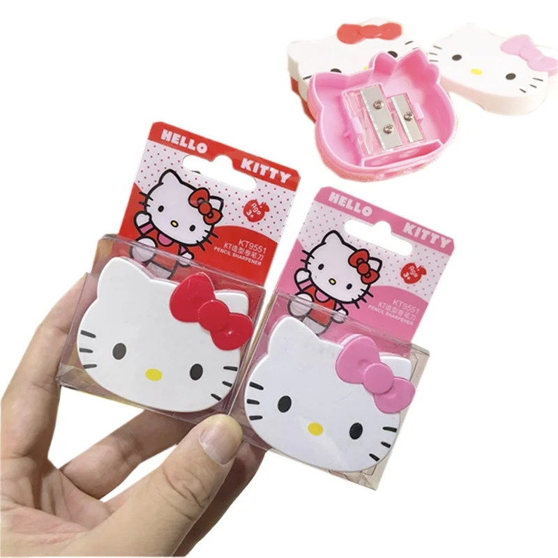 1/3Pcs Sanrio Hello Kitty Pencil Sharpener Double Hole Kawaii Bow Tie Shape Tool Students School Supplies Pencil Sharpening