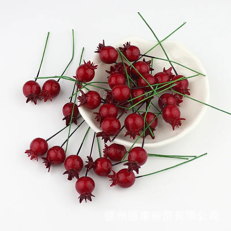 10pcs Small Fruit Berries With Stem Simulation Pomegranate Artificial Flower Red Christmas Cherry Stamen DIY Wreath Supplies