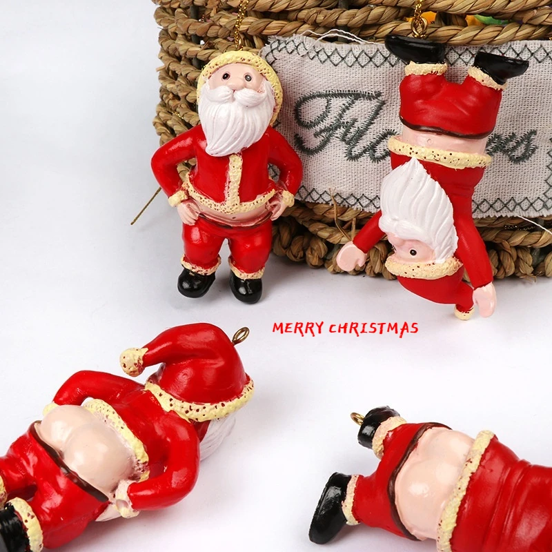 Resin Santa Bare Butt Pendant Christmas Tree Ornaments Navidad 2024 New Year Home Party Decoration Naked Santa Hanging Gift Toy