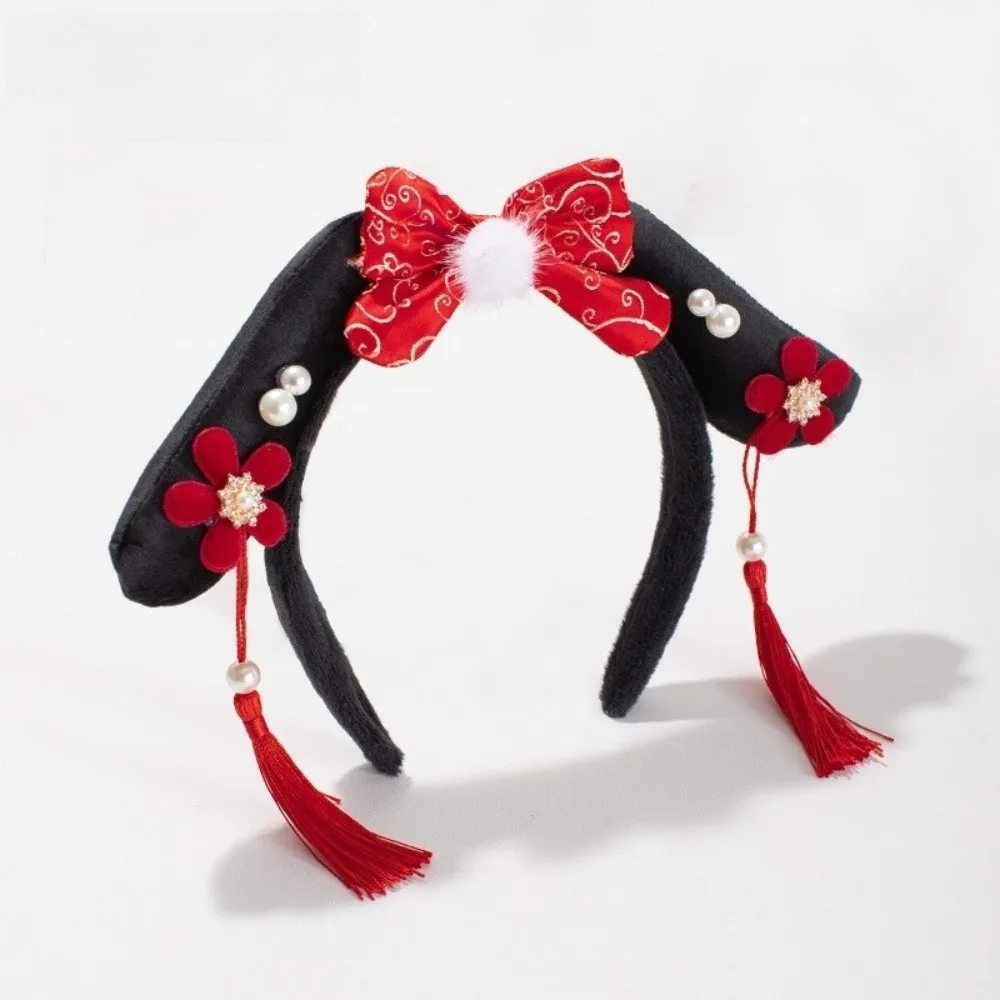 

Traditional Flower Hanfu Headband Pearl Bow Chinese Style Headwear Tassel Crown Ancient Style Hair Hoop Princess