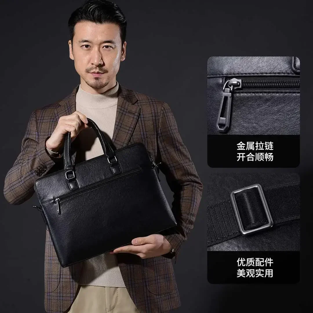 New Xiaomi TANJIEZHE Cowhide Genuine Leather Briefcase Shoulder Messenger Bags Men's Bag's Briefcase Office Business Handbag