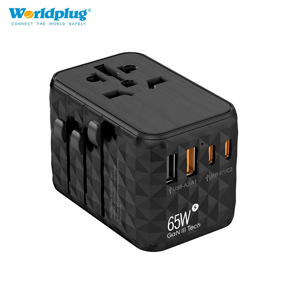PD3.0 QC 4.0 GaN 65W Travel Charger Adapters Universal UK European Australia USA Plug Socket Adaptor