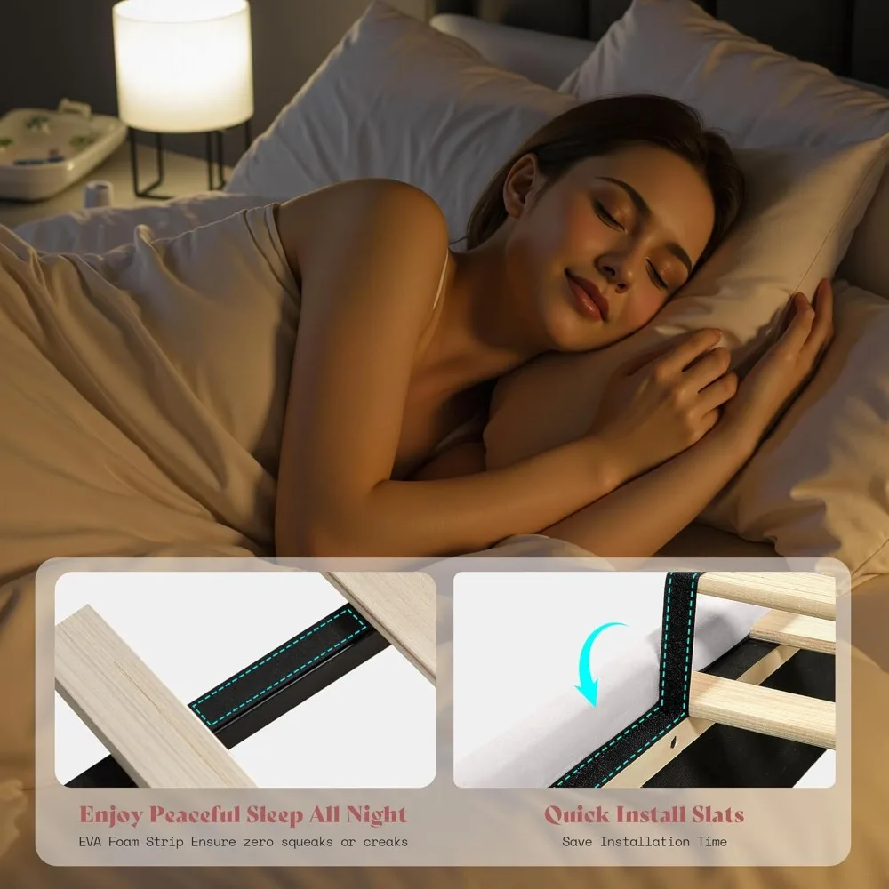 Queen Size Velvet Wingback Bed Frame with 60 High Headboard, Button Tufted Sleigh Style, No Box Spring Needed