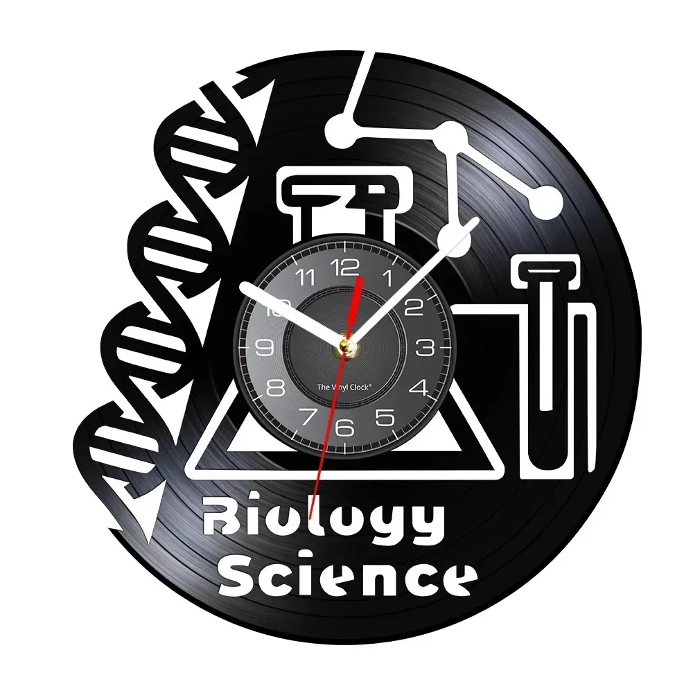 Biology Science Modern Wall Clock Made of Real Vinyl Record Black Album Art Decor Hanging Wall Clock Chemical Themed Timepieces