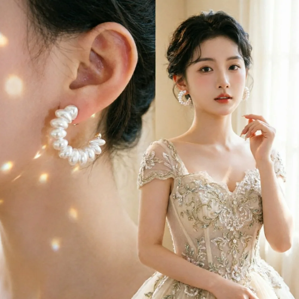 New Trending Baroque Imitation Pearl Circle Hoop Earrings Woman's Fashion Party Elegant Korean Earring Jewelry Accessories