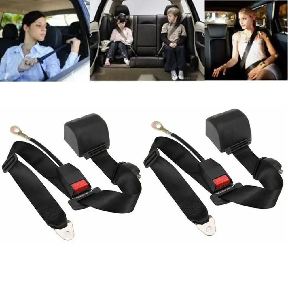 2pcs Safety 3 Point Retractable Car Automatic Seat Lap Belt Clip Extender Adjuster Locking For Sedan Truck Bus Van Universal