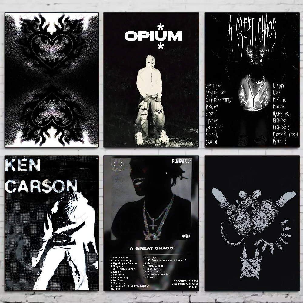 K-Ken Carson Rapper A Great Chaos Poster Waterproof Wall Art Sticker For Living Room Vintage Room Decor High Quality Print Gift