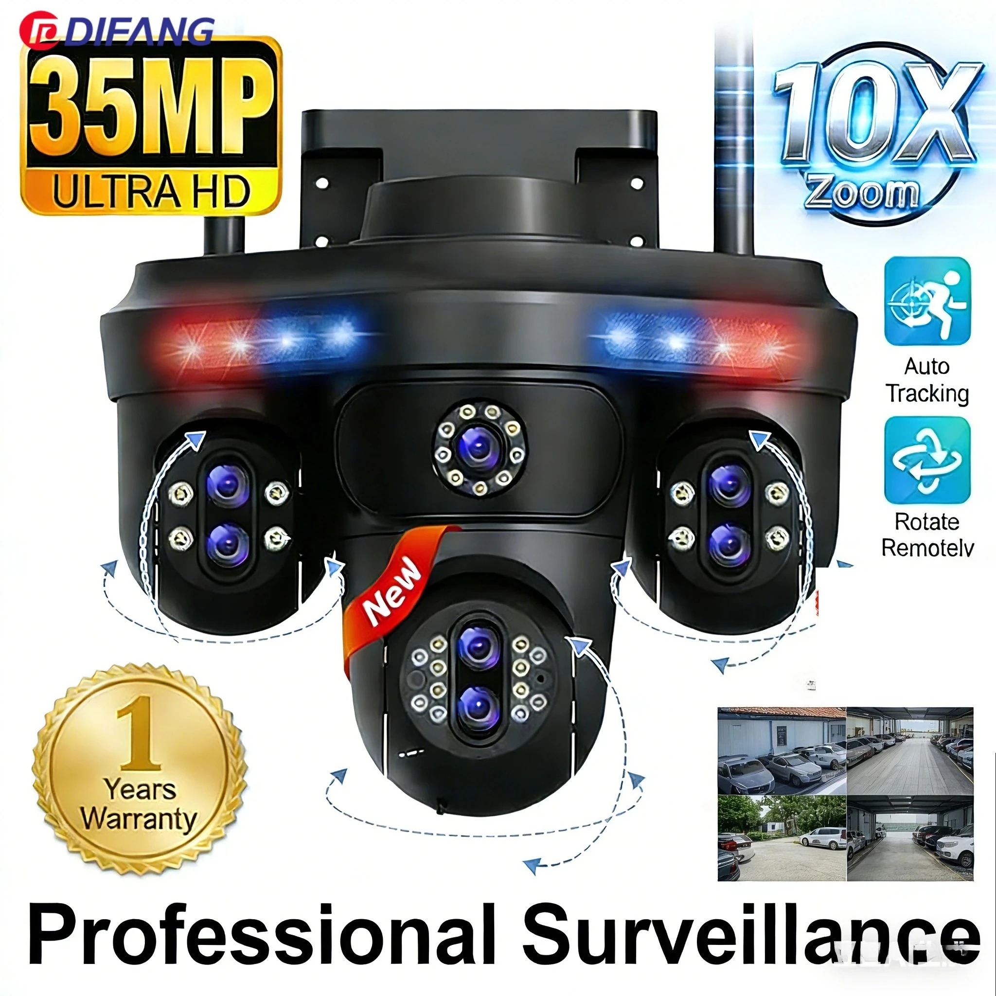 DIFANG  4 Screens 7 Lens 35MP WiFi IP Camera 10X Zoom Outdoor 360° Three PTZ Security Cam Auto Tracking CCTV Surveillance Camera