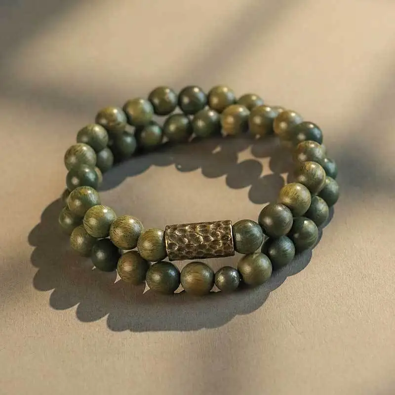 مم الأخضر دائرة مزدوجة مطرز للرجال النساء الأدبية العرقية نمط خشب الصندل الأسود الخوخ الخشب الفن واللعب سوار محظوظ المجوهرات