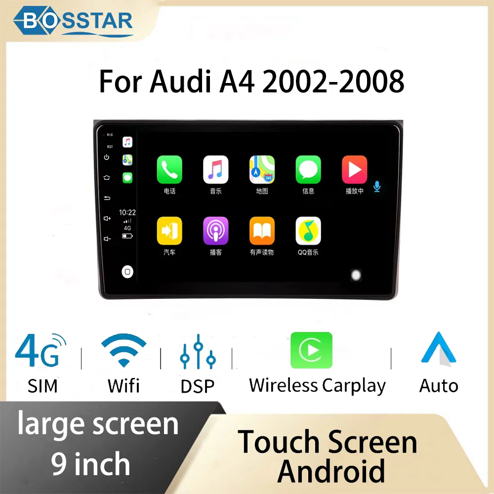 

9 inch Android For Audi A4 2002-2008 Car Radio Auto Multimedia Playback Wireless Carplay Player BT GPS 8Core Wifi