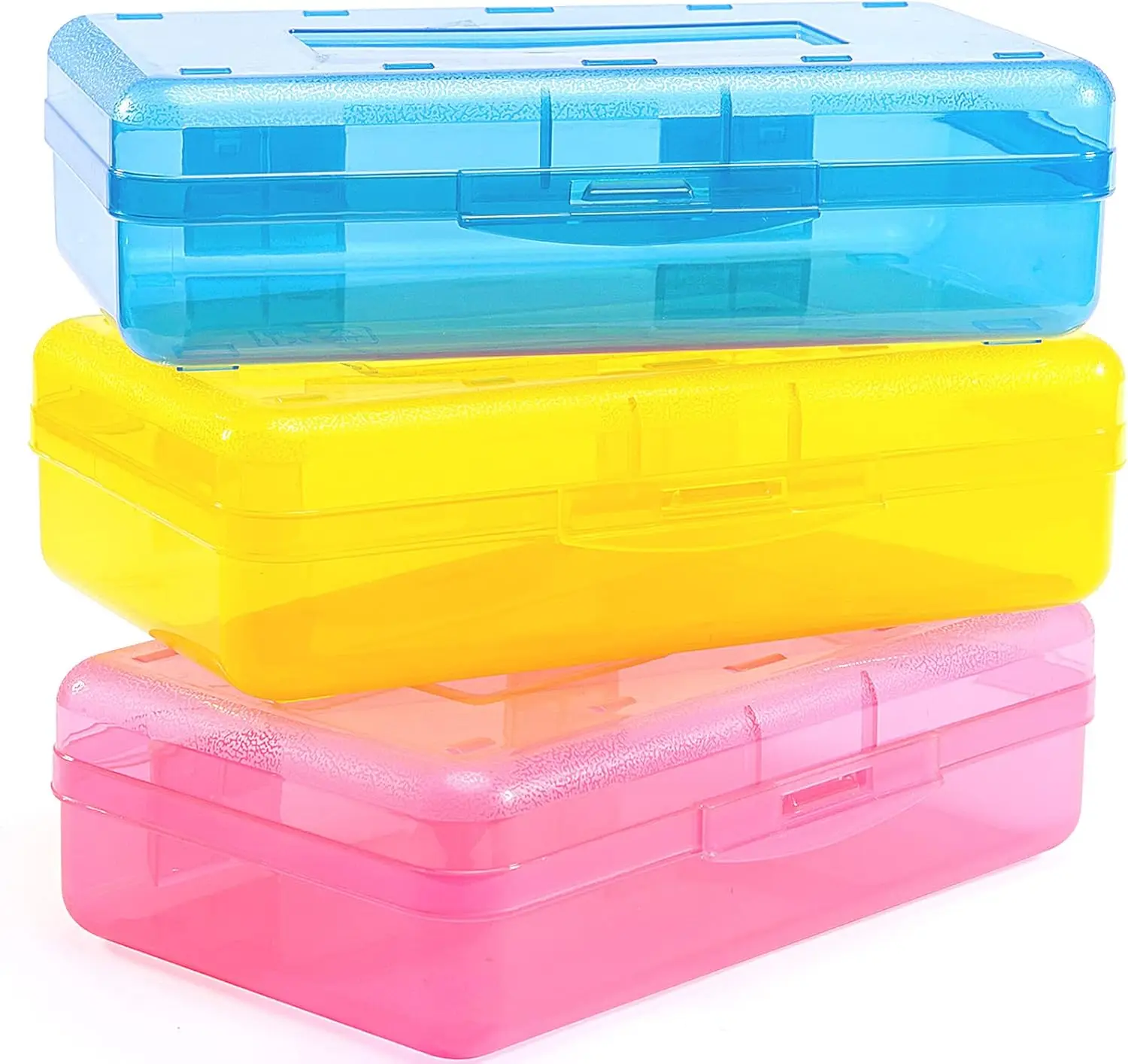 

Large Clear Pencil Box with Snap Lid, 3-Pack Organizer for Markers Crayons Art Supplies, Back to School Storage