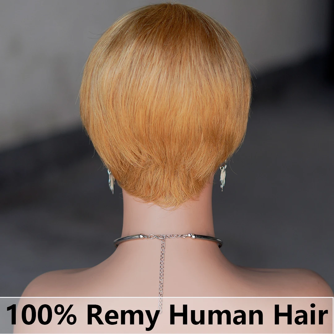 Pixie Cut parrucca per capelli umani parrucca corta dritta bionda dorata a strati piena fatta a macchina 100% capelli umani Remy per donne nere