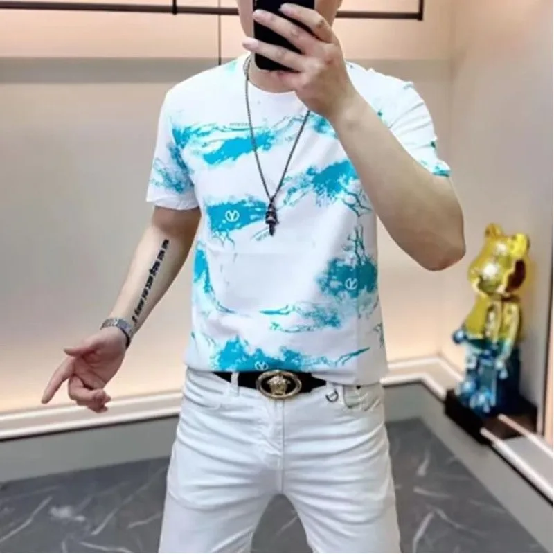 2024 Summer Men\'s New Pullover O-Neck Patchwork Print Slim Fit Fashion Leisure Comfortable Versatile Short Sleeve T-Shirts Tops