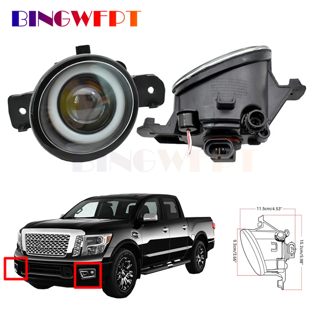 

2PCS Car Angel Eye Fog Light Assembly For Nissan Titan 2016 2017 2018 2019 Truck LED Lens Fog Daytime Running Lamp DRL H11 12V