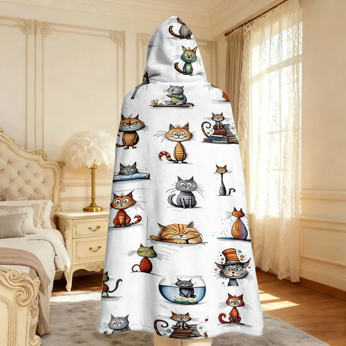1pc various cute cartoon kitten pattern flannel hoodie, which can be worn as a cape or blanket multiple sizes view 4
