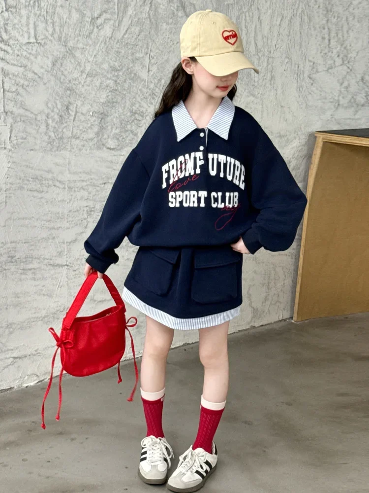 

Комплект свитшотов для девочек, повседневная спортивная одежда из двух предметов, весенне-осенняя корейская детская одежда, модная одежда для детей