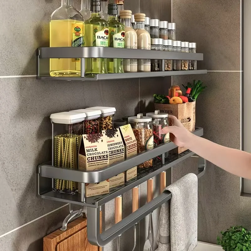 Wall Mounted Spice Rack, Multifunctional Item Rack, Kitchen Tool Hook, Kitchen Seasoning Storage Rack, No Drilling Required