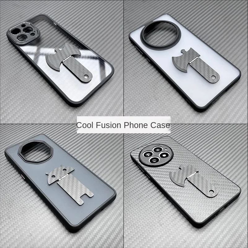 Carbon Fiber Phone Stand Holder Compatible with For iPhone For Huawei For Xiaomi Universal Sticky Back Thin Portable  Mount