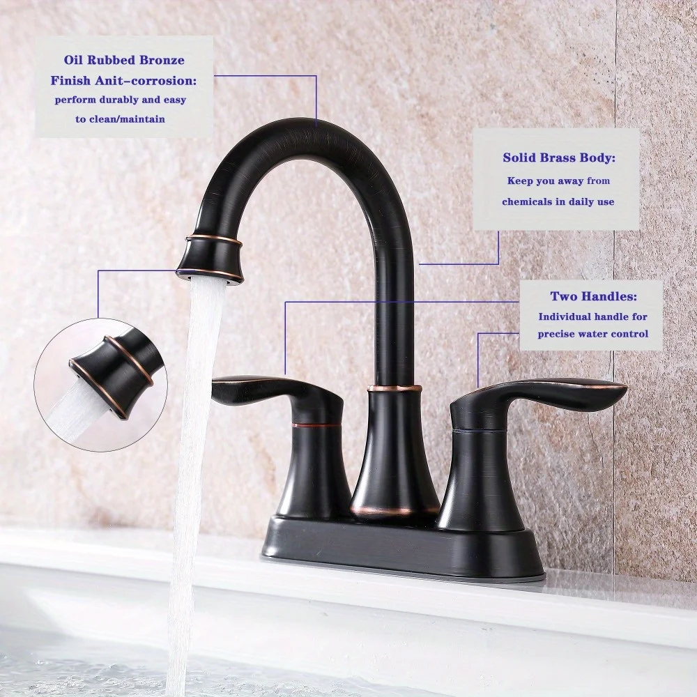 2-Handle 4-Inch Oil Rubbed Bronze Bathroom Faucet, Bathroom Vanity Sink Faucets with -up Drain and Supply Hoses