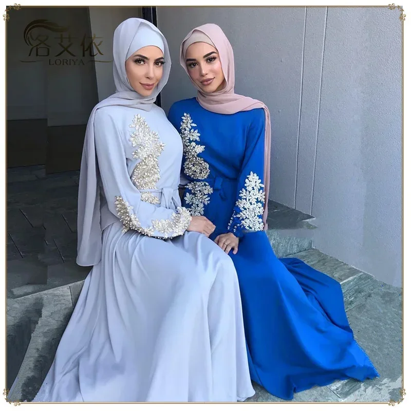 Abaya embroidered Muslim long dress women pearls kaftan abayas robe femme musulmane Dubai hijab Vestido Islamic clothing Abayat