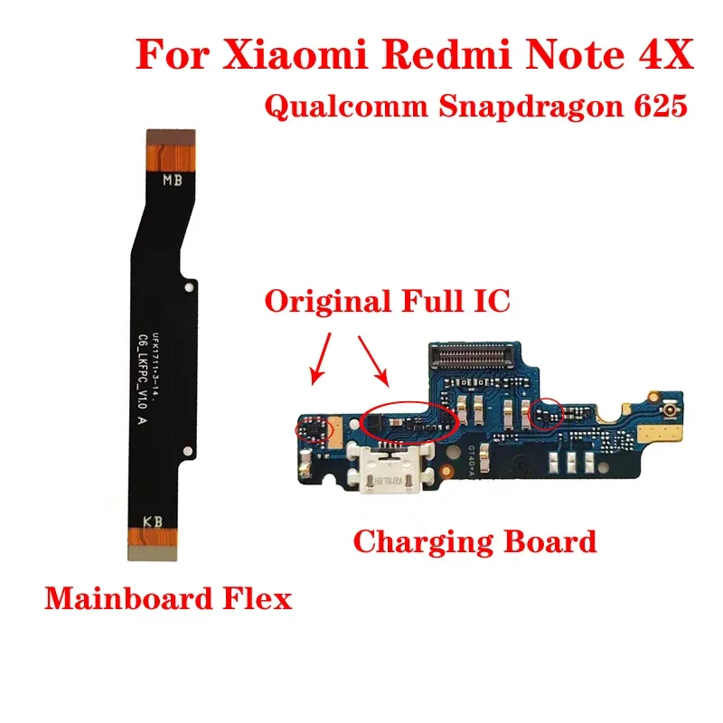 USB Charging Port Board Connector Mainboard Flex Cable Repair partsFor Redmi Note 4X Qualcomm Snapdragon 625