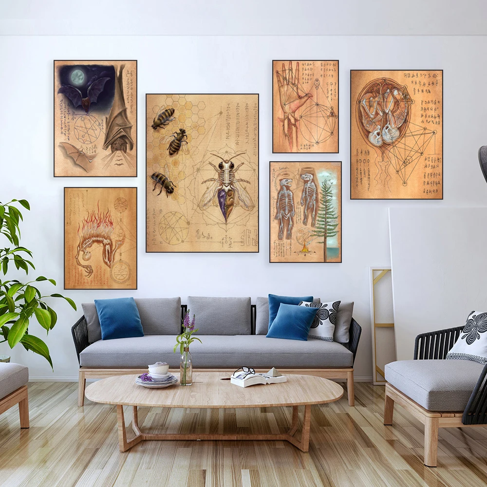 Dark demon canvas painting, monster and sacred geometry art, horror skull posters and prints, wall art home decor