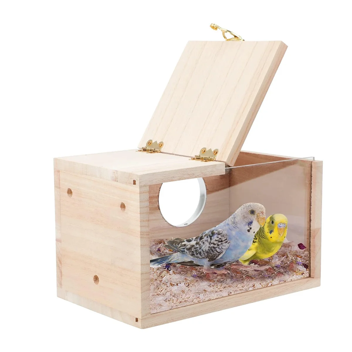Scatola per nidificazione per parrocchetti Casetta per uccelli trasparente per gabbia Scatola per allevamento in legno per pappagalli Parrocchetto Cockatiel Lovebirds