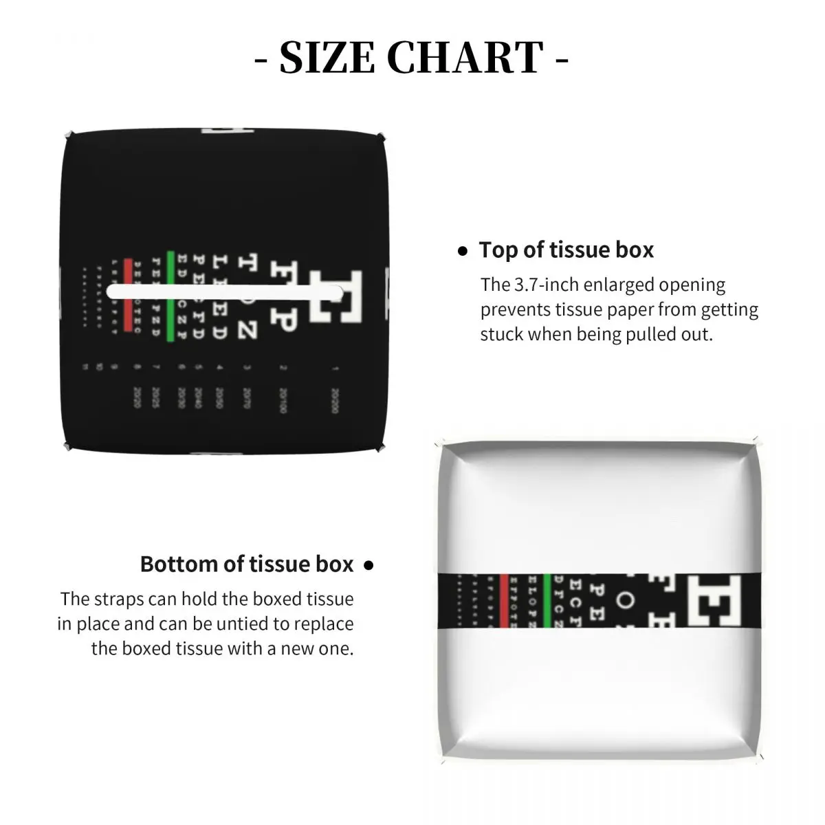 Custom Snellen Eye Chart Tissue Box Cover for Bathroom Toilet Optometrist Optician Square PU Leather Facial Tissue Box Holder