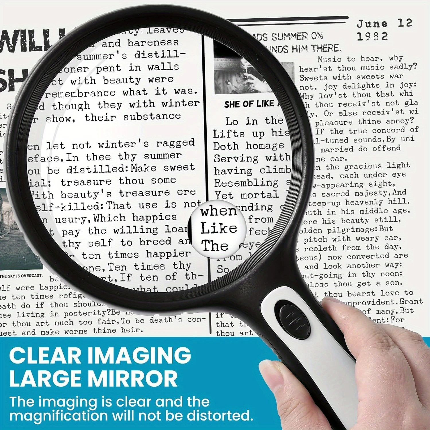 عدسة مكبرة كبيرة مع ضوء، عدسة مكبرة شفافة محمولة باليد 10 × 20 مع 4 مصابيح LED عالية السطوع، حقيبة مجانية، تنظيف