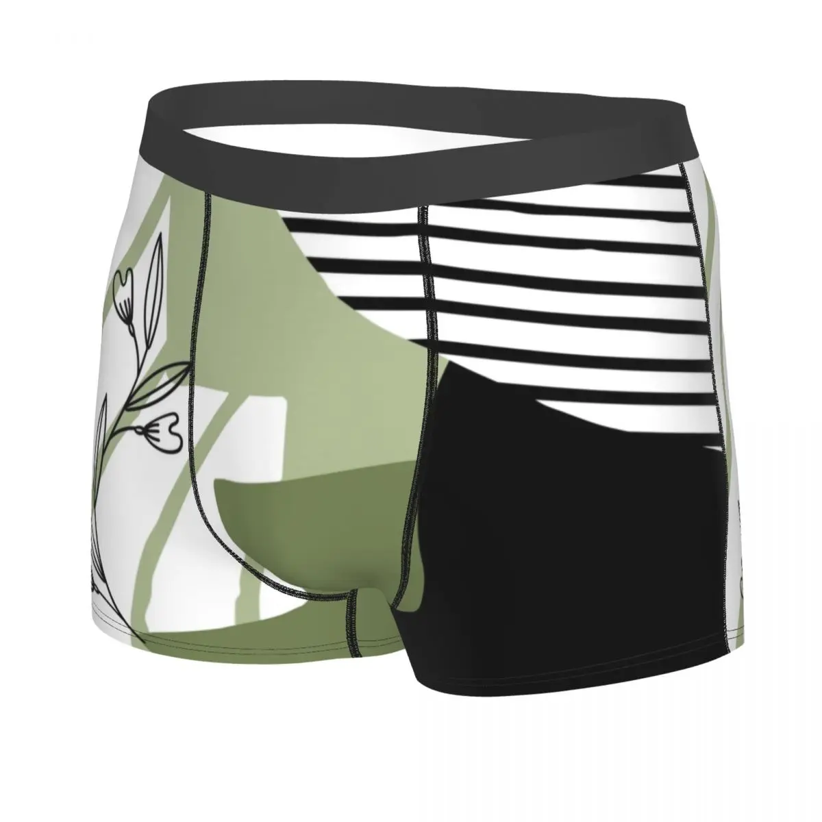 Sage Retro Abstract Boho Underwear Men Sexy Printed Custom Boxer Shorts Panties