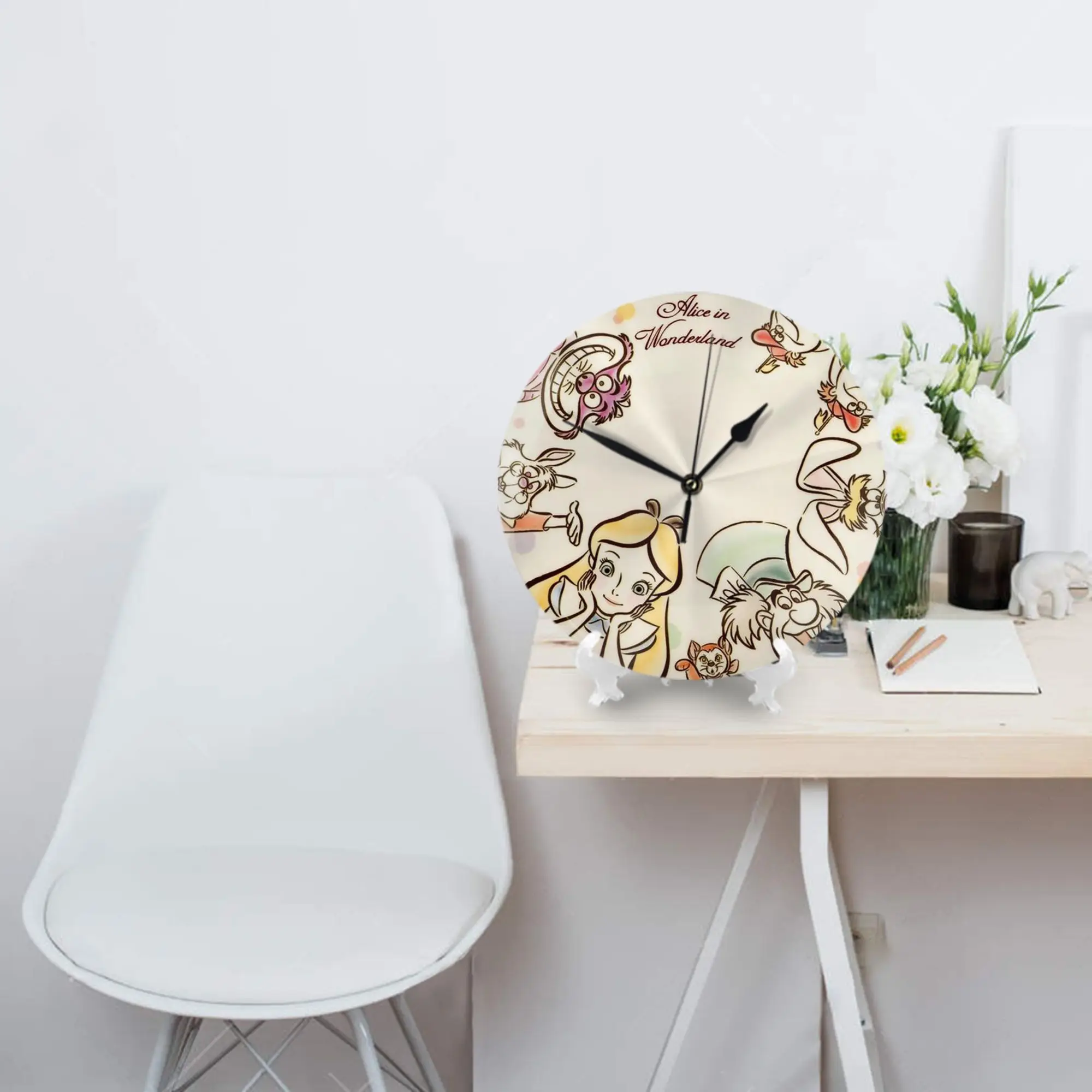 Alice and friends Wall Clock Room Decoration Silent Round Clock for Bedroom Living Kitchen Home