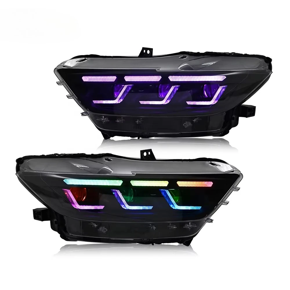 

Factory Wholesale RGB Headlight for Ford Mustang 2015-2017 Projector Front Lamp Assembly with Triple Beam Len