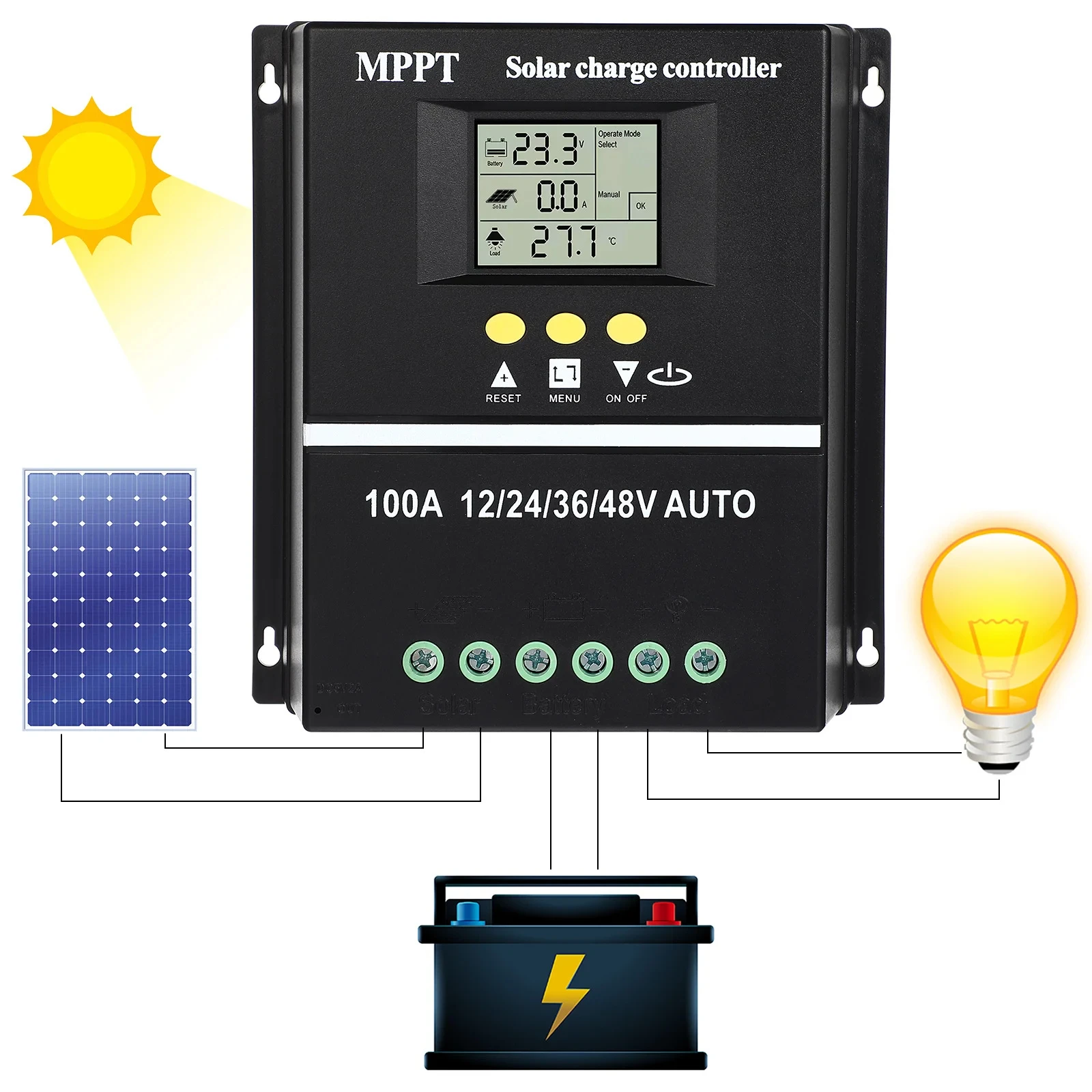 Solar controller 12V24V36V48V lead-acid lithium battery photovoltaic panel charging power controller