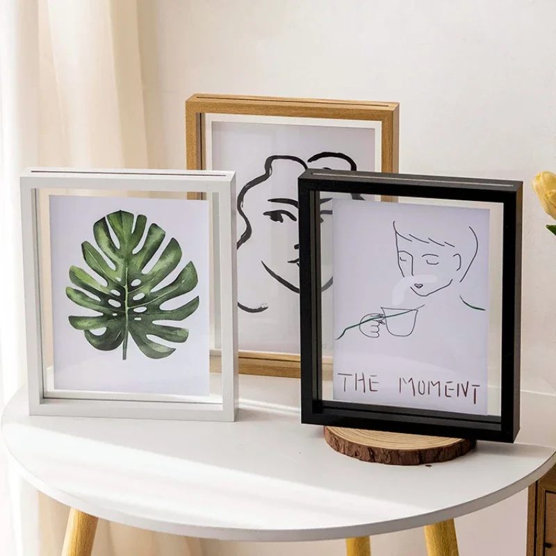 

New Literary and Art Fan Albums,Double-Sided Transparent Photo Frames,Home Decoration,Real Glass Picture Frame,Square Wood Frame