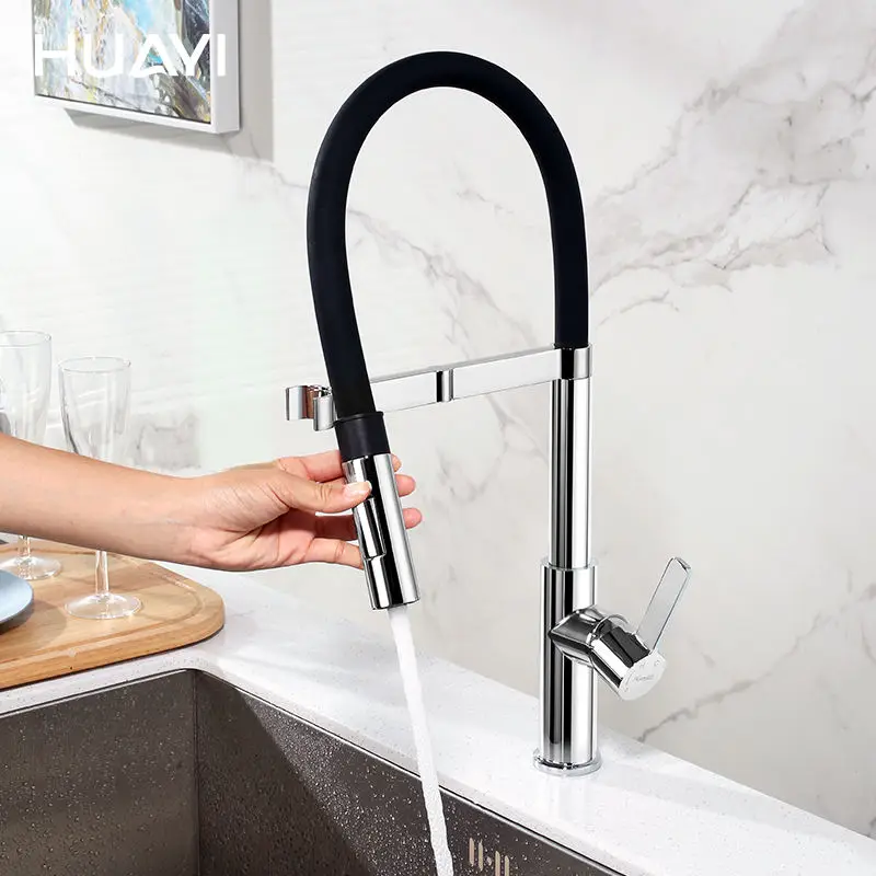 Huayi Chrome Kitchen Water Filter Tap Kitchen Sink Faucet with Pull Out Sprayer