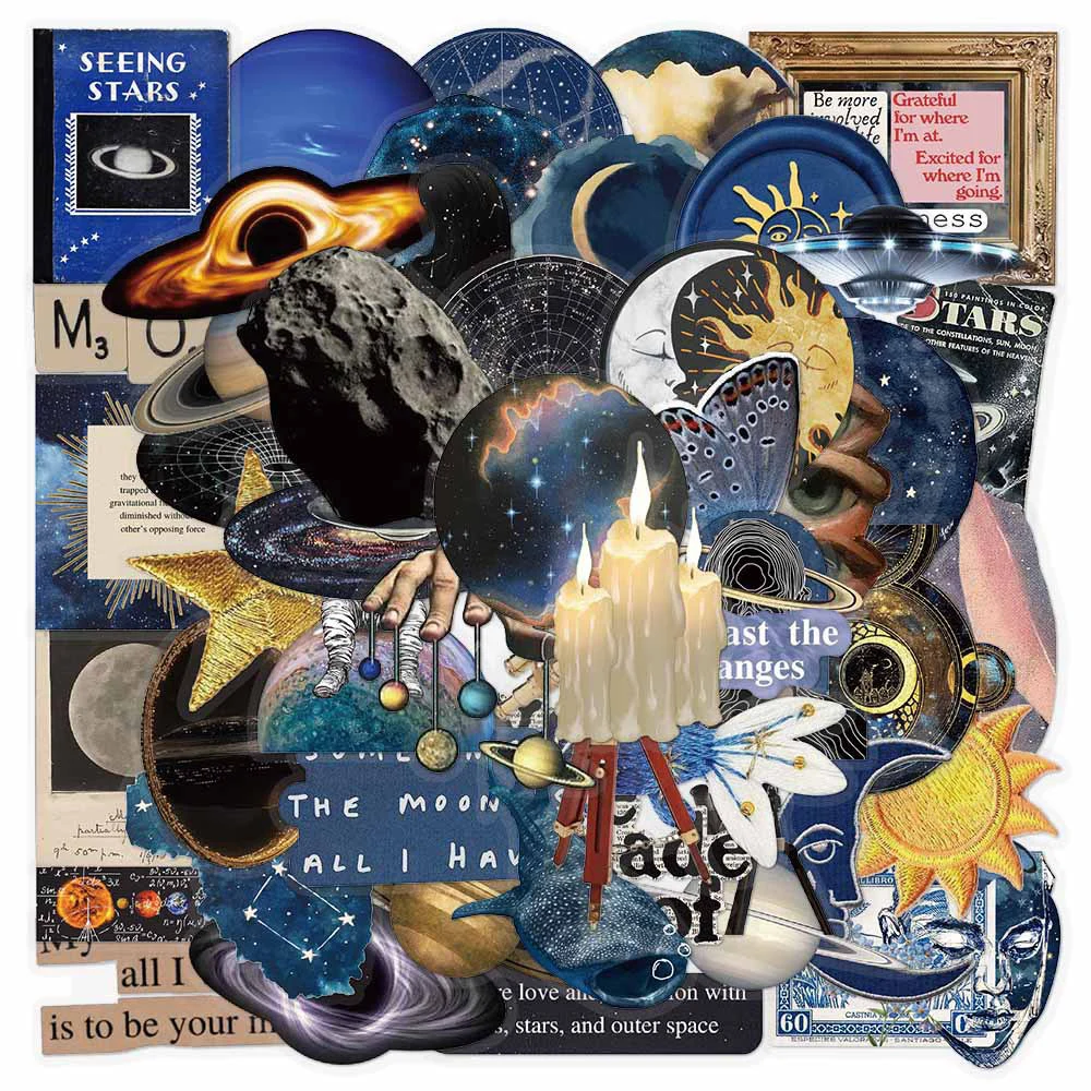 10/30/50pcs Transparent Astronomy Universe Stickers Cool Space Planet Moon Sticker DIY Luggage Scrapbook Laptop Cartoon Sticker