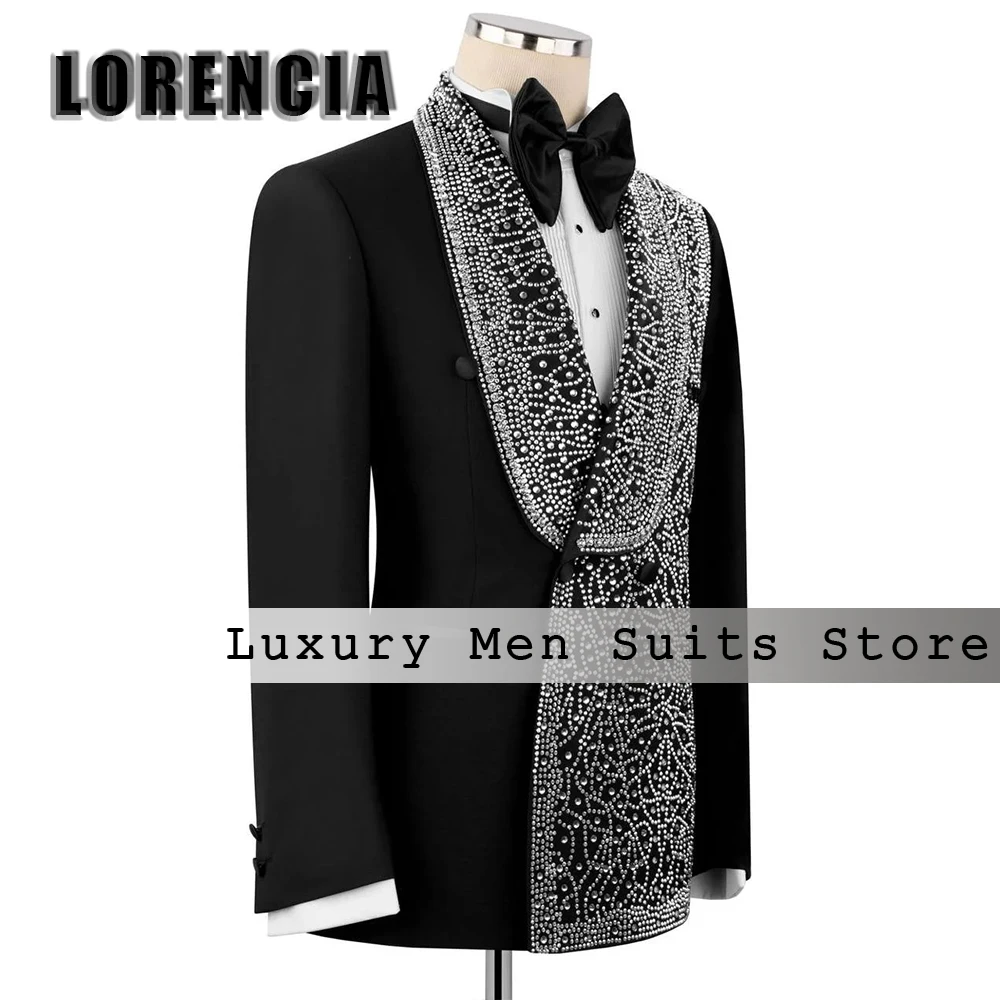 

Sparkly Crystal Suits for Men 2 Pieces Slim Fit Rhinestone Wedding Groom Tuxedos Customized Blazer Pants Vest roupas masculinas